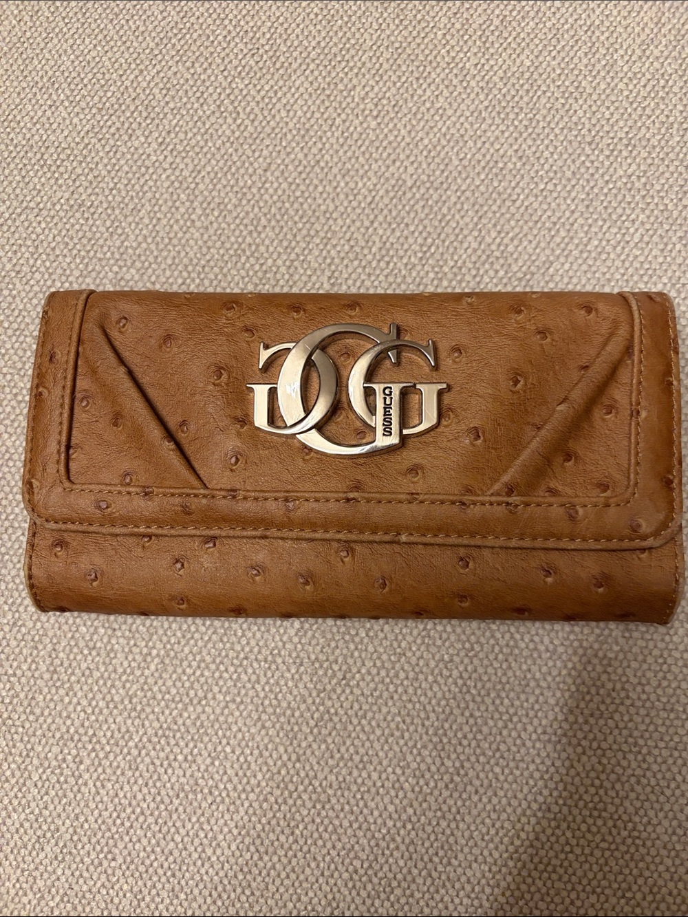 GUESS Brown Ostrich-Texture Wallet with Silver Logo